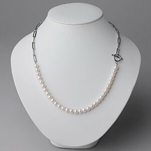 Freshwater pearl half chain necklace 6.5-7.0mm Allergy Free Stainless Steel